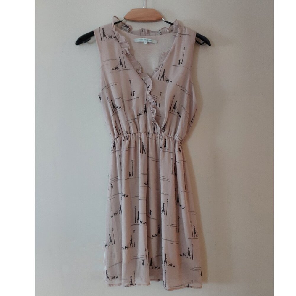 La Fee Maraboutee Sz S / 38 Chiffon Ruffle Dress Silhouette Dog Walk Print